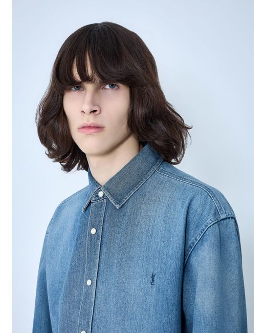Saint Laurent Blue Cassandre Denim Shirt for men
