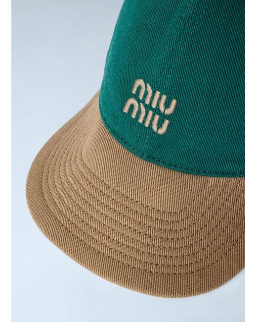 Miu Miu Green Logo Motif Baseball Cap for men