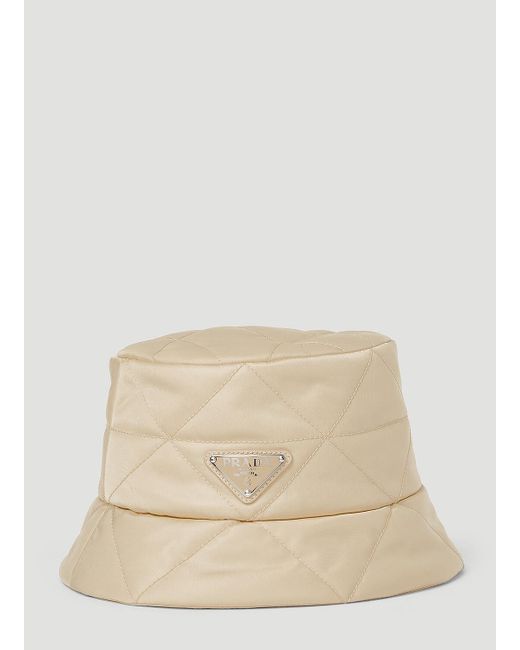Prada Natural Triangle-Logo Quilted Bucket Hat