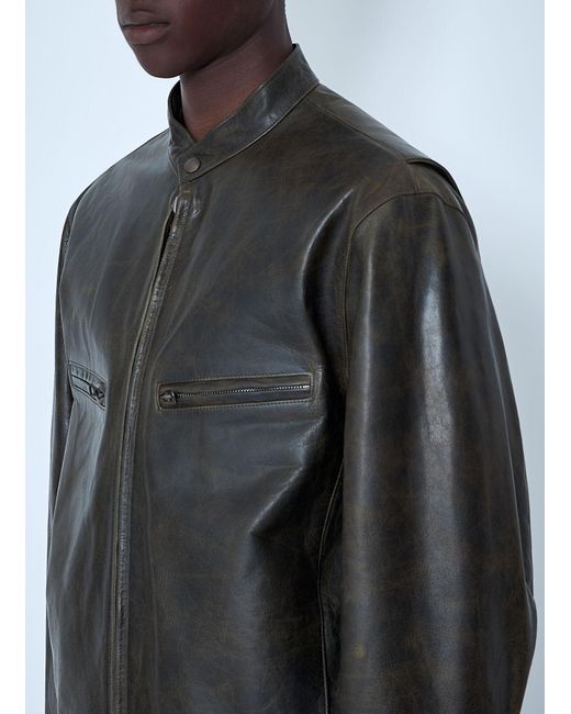 Lemaire Gray Leather Zip Jacket for men