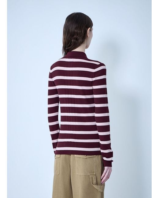 Moncler Blue Ribbed Knit Striped Cardigan