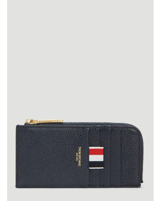 Thom Browne Blue Stripe Half Zip Around Wallet for men