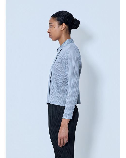 Pleats Please Issey Miyake Blue Structured Pleat Long Sleeve Shirt