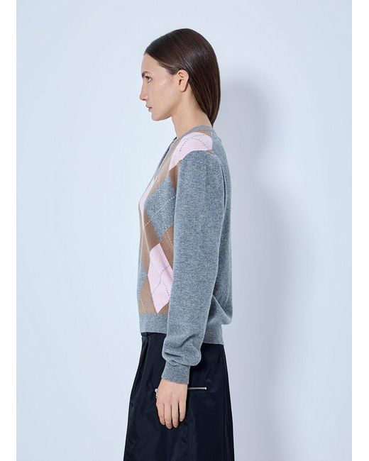 Prada Blue Argyle V-Neck Sweater