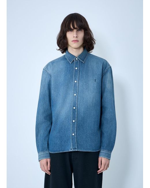 Saint Laurent Blue Cassandre Denim Shirt for men