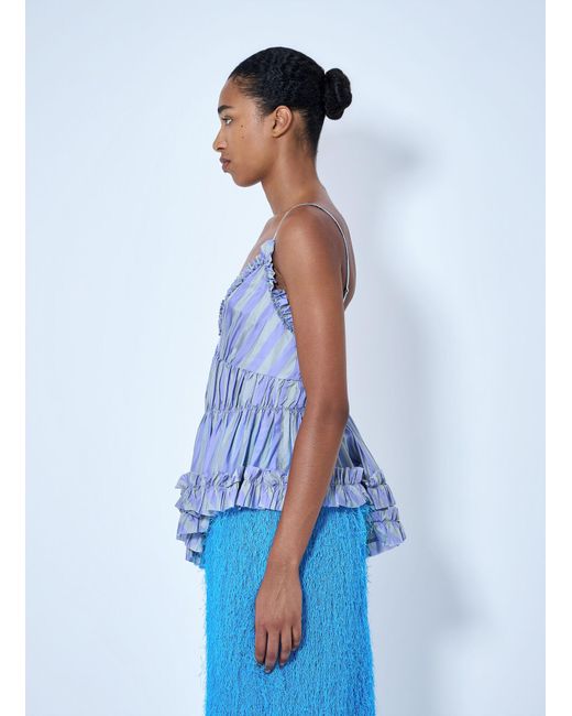 Dries Van Noten Blue Cemil Striped Ruffled Satin Camisole