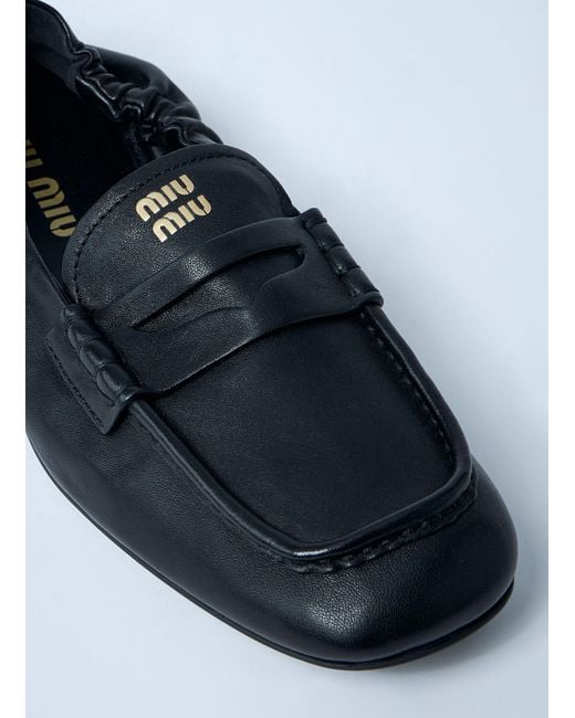 Miu Miu White Logo Motif Leather Loafers