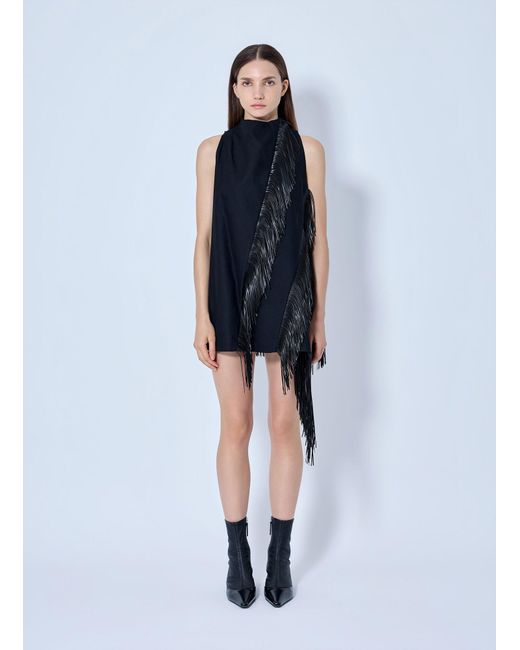 Sportmax Blue Fringe Trim Sleeveless Dress