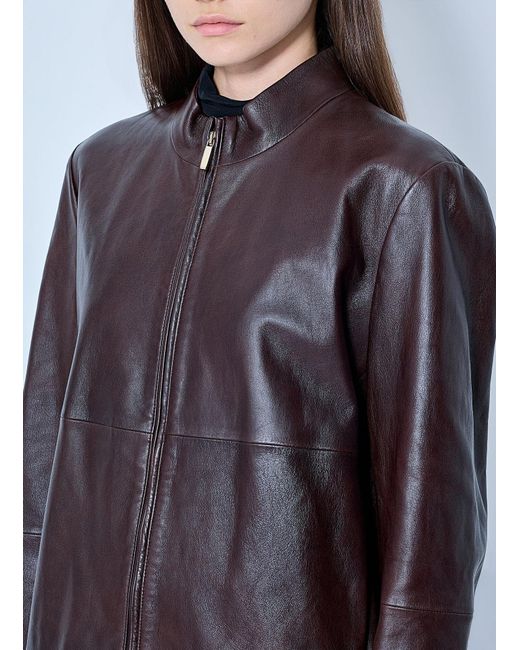 Max Mara Blue High-collar Leather Jacket