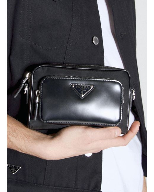 Prada Black Re-nylon And Brushed Leather Crossbody Bag for men