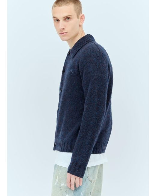Acne Blue Polo Wool Cardigan for men