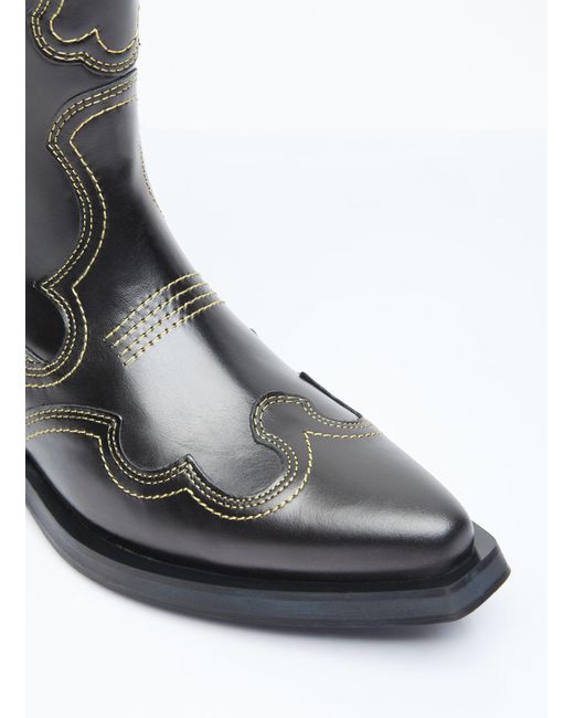 Ganni Black Embroidered Western Ankle Boots