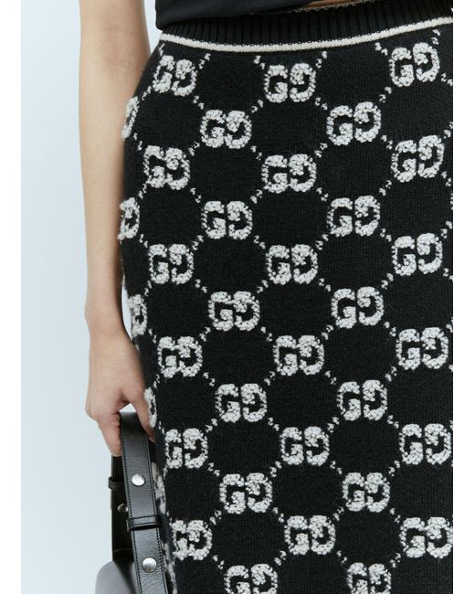 Gucci Black Interlocking Gg Wool Midi Skirt