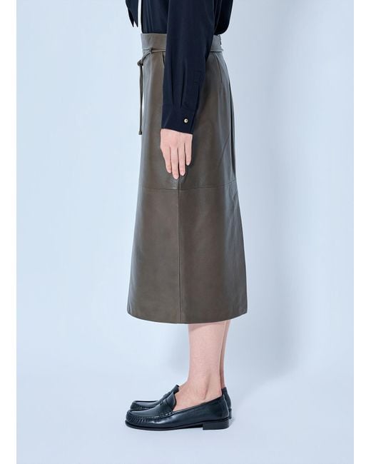Max Mara Gray Leather Midi Skirt