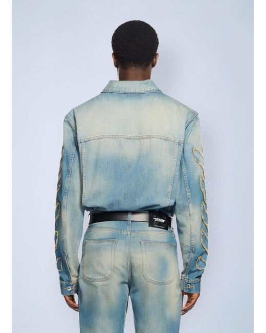 Off-White c/o Virgil Abloh Blue Diagonal Raw Patch Denim Jacket for men