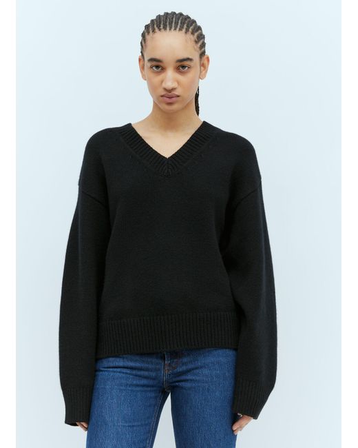 Totême  Black V Neck Wool-cashmere Sweater