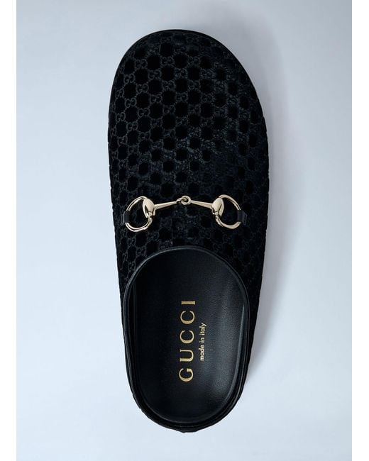Gucci Black Velvet Horsebit Mules