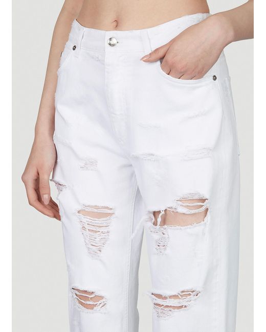 Dolce & Gabbana White Logo Plaque Distressed Jeans