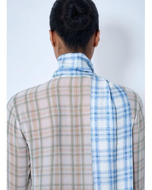 Acne Blue Plaid Sheer Button-Down Blouse