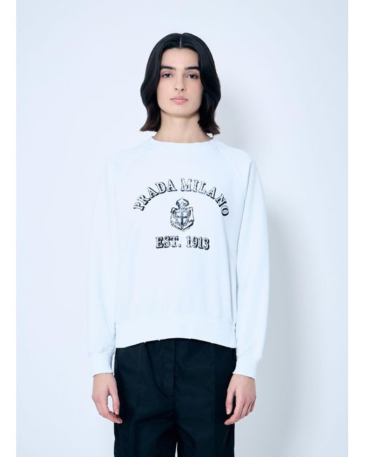Prada White Logo Print Sweatshirt