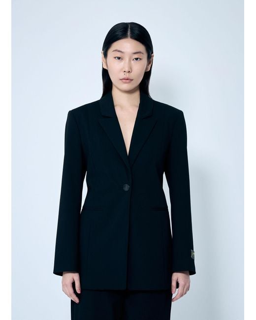 Ganni Blue Solid Twill Suiting Blazer