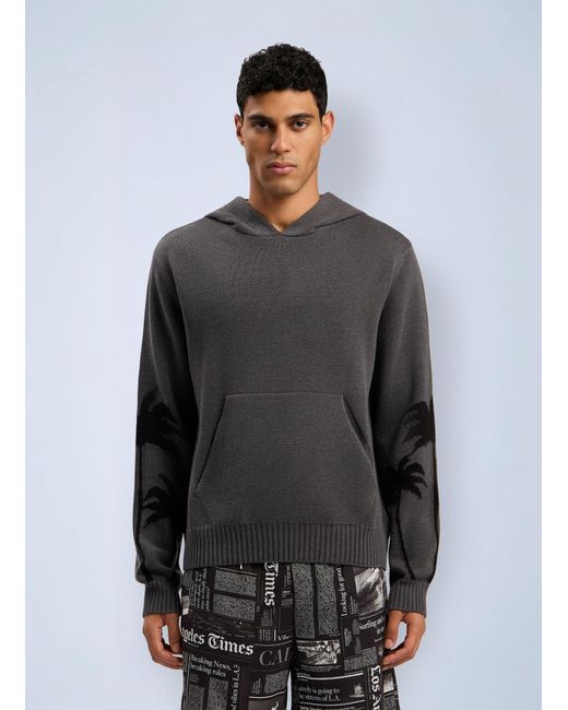 Palm Angels Black Back Palms Knit Hooded Sweatshirt for men