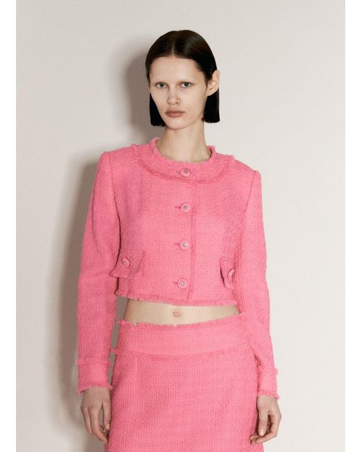 Dolce & Gabbana Pink Crop Raschel Tweed Jacket
