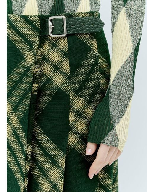 Burberry Green Wool Check Midi Skirt