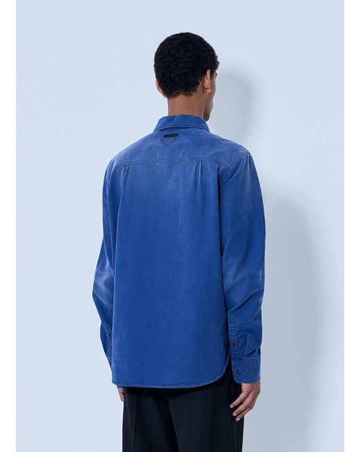 Prada Blue Denim Button-Down Shirt for men