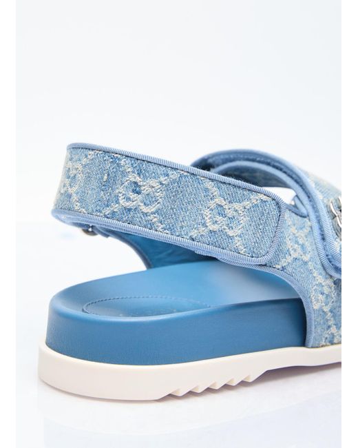Gucci Blue Double G GG Denim Sandals