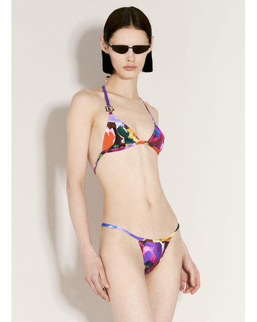 Dolce & Gabbana Pink Logo And Abstract Print Triangle Bikini