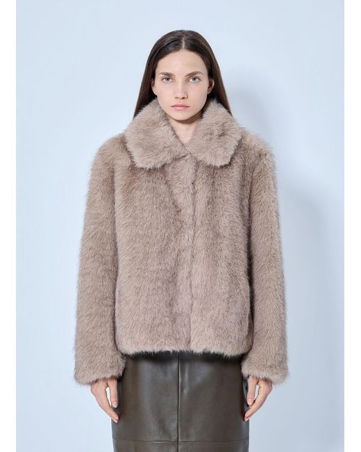 Max Mara Natural Shawl Collar Faux Fur Jacket