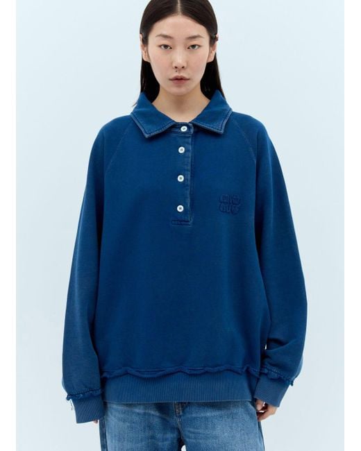 Miu Miu Logo Patch Polo Sweatshirt in Blue | Lyst