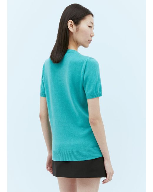 Miu Miu Blue Cashmere Short-sleeve Sweater