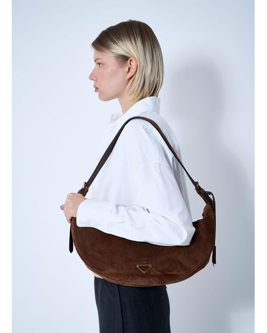 Prada White Small Suede Shoulder Bag