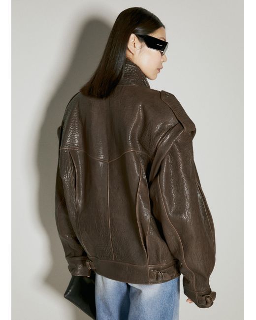 Saint Laurent Brown Oversized Leather Jacket