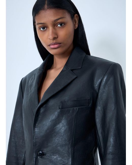 Alexander Wang Blue Leather Single-Breasted Blazer