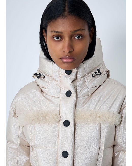Moncler Gray Belted Down Jacket With Faux Fur Trim