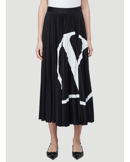 Valentino V Logo Print Pleated Skirt in Black | Lyst