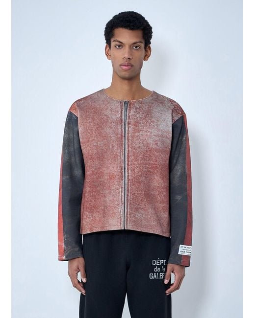 GALLERY DEPT. Men's Red Raw-Edge Zip-Print Top