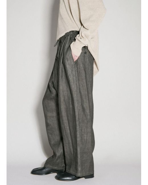 Yohji Yamamoto Gray Drawstring Linen Pants for men