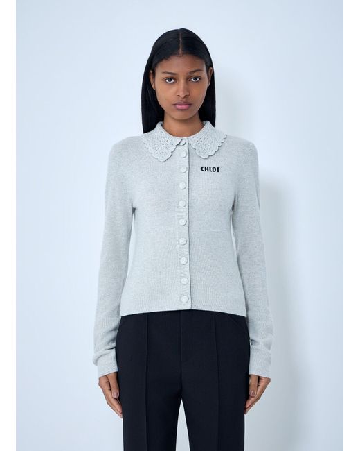 Chloé White Logo Cardigan