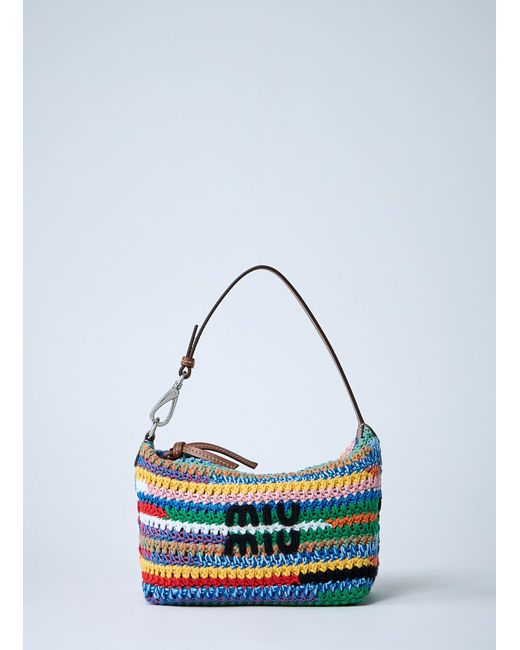 Miu Miu Blue Logo Motif Crochet Shoulder Bag