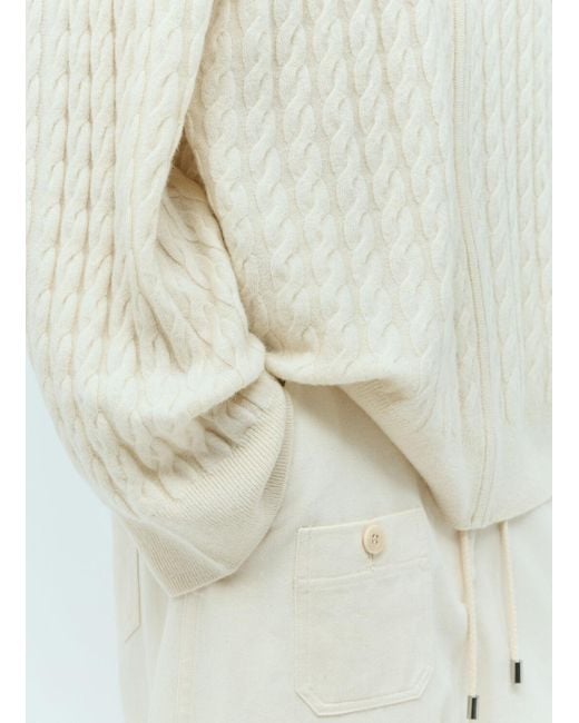 Totême  White Cable Knit Hooded Cardigan