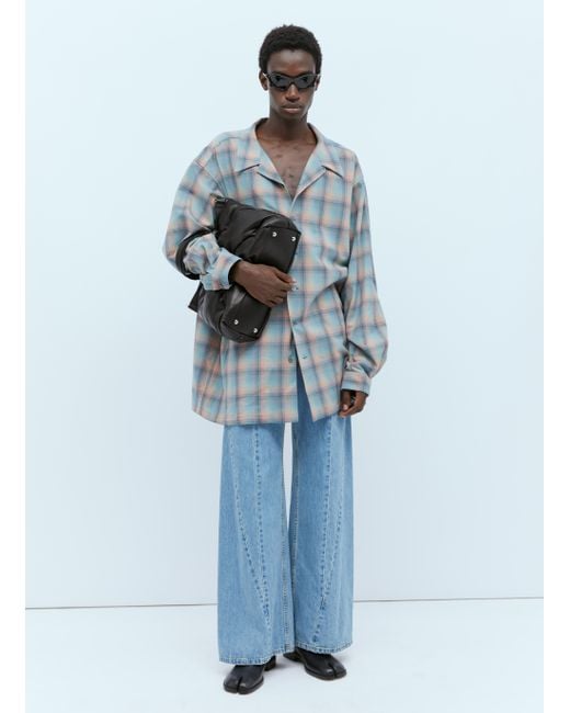 Maison Margiela Oversized Wool Check Shirt in Blue for Men
