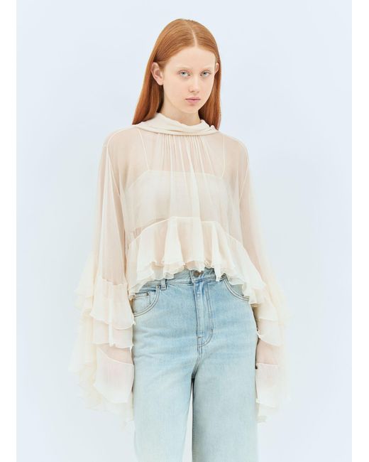 Chloé White High-Low Ruffle Top