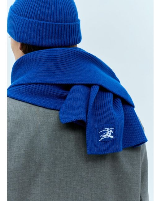 Burberry Blue Ribbed Cashmere Scarf for men