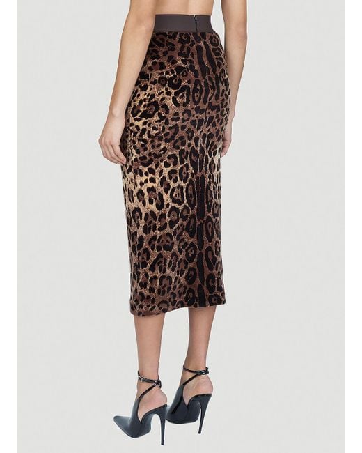Dolce & Gabbana Brown Leopard Print Midi Skirt