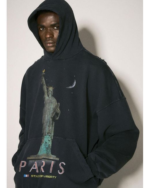 Balenciaga Black Paris Liberty Hooded Sweatshirt for men