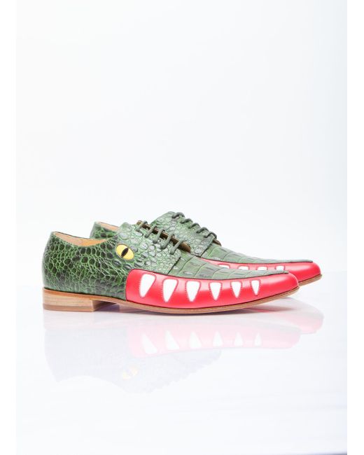 Walter Van Beirendonck Green Crocodile Lace-up Shoes for men